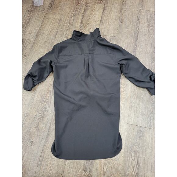 Calvin Klein Women Blouse Top Black Hi-Low Gold Button Sheer Medium Shirt - Picture 5 of 5